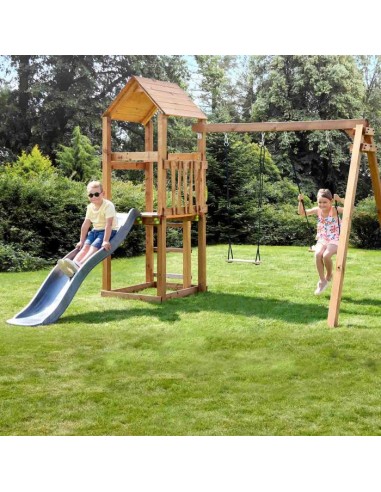 Aire de jeux écoresponsable 4-en-1 - balançoire, toboggan, bac à sable, poste d’observation Voir les baskets