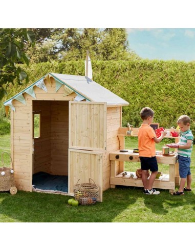 Cabane en bois, maisonnette pour enfants 2-en-1 avec cuisinière est présent 